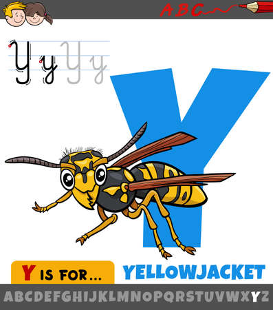 Educational cartoon illustration of letter Y from alphabet with yellowjacket insect animal characterのイラスト素材