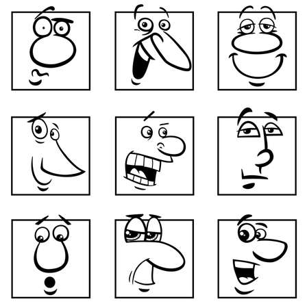 Black and white cartoon illustration of funny comics characters or emoticons colorful setのイラスト素材