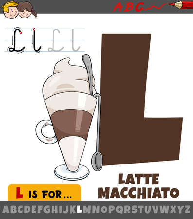 Educational cartoon illustration of letter L from alphabet with latte macchiato drinkのイラスト素材