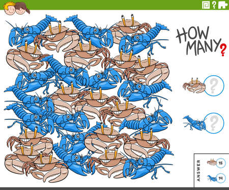 Illustration of educational counting game for children with comic animal charactersのイラスト素材