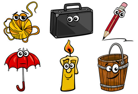Cartoon illustration of funny objects characters clip art setのイラスト素材