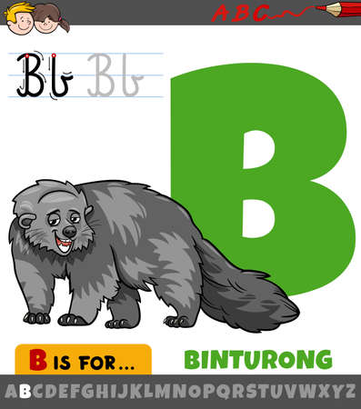 Educational cartoon illustration of letter B from alphabet with binturong animal characterのイラスト素材