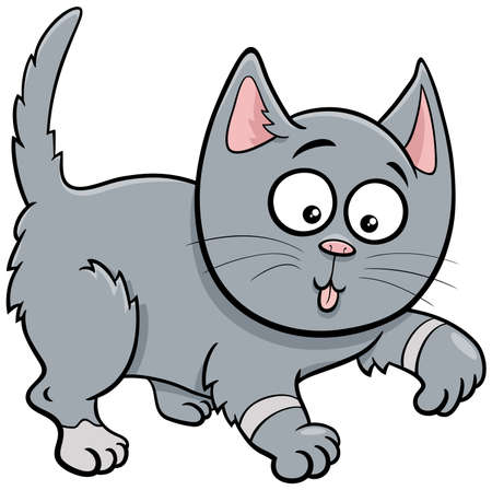Cartoon illustration of playful cat or kitten comic animal characterのイラスト素材