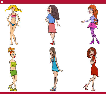 Cartoon illustration of funny women characters caricature setのイラスト素材