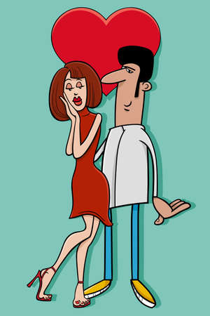 Valentines Day greeting card cartoon illustration with woman and man in loveのイラスト素材