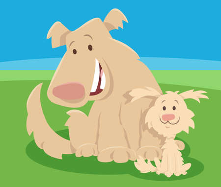 Cartoon illustration of funny dog animal character with cute puppyのイラスト素材
