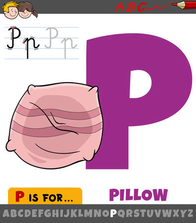 Educational cartoon illustration of letter P from alphabet with pillow objectのイラスト素材