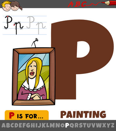 Educational cartoon illustration of letter P from alphabet with painting art pieceのイラスト素材