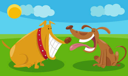 Cartoon illustration of two happy dogs comic animal charactersのイラスト素材