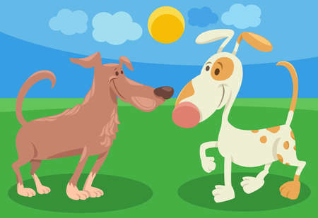 Cartoon illustration of two funny dogs comic animal charactersのイラスト素材