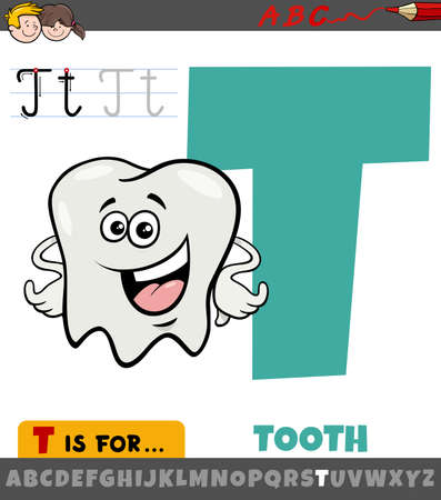 Educational cartoon illustration of letter T from alphabet with tooth characterのイラスト素材