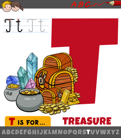 Educational cartoon illustration of letter T from alphabet with precious treasureのイラスト素材