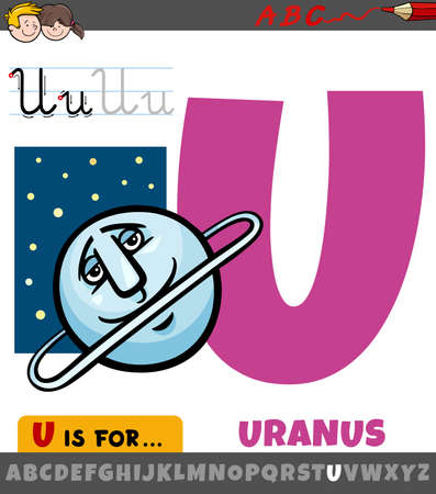 Educational cartoon illustration of letter U from alphabet with uranus planetのイラスト素材