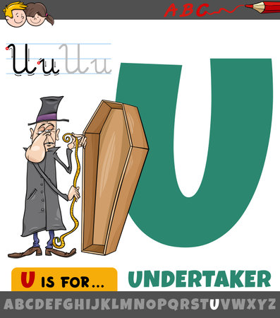 Educational cartoon illustration of letter U from alphabet with undertaker characterのイラスト素材