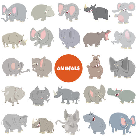 Cartoon illustration of funny wild animal characters big setのイラスト素材