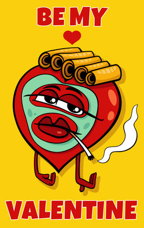 Valentines Day greeting card cartoon illustration with funny heart characterのイラスト素材