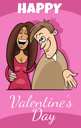 Valentines Day greeting card cartoon illustration with funny couple in loveのイラスト素材