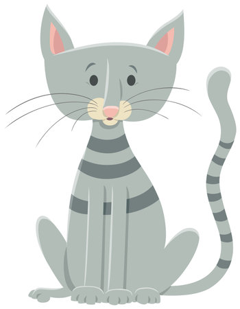 Cartoon illustration of funny sitting gray cat animal characterのイラスト素材