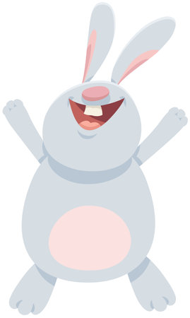 Cartoon illustration of happy white rabbit or bunny comic animal characterのイラスト素材