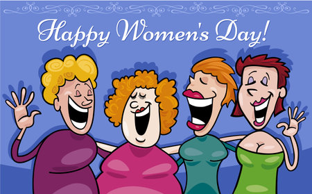 Women's Day greeting card design with funny comic woman characters groupのイラスト素材
