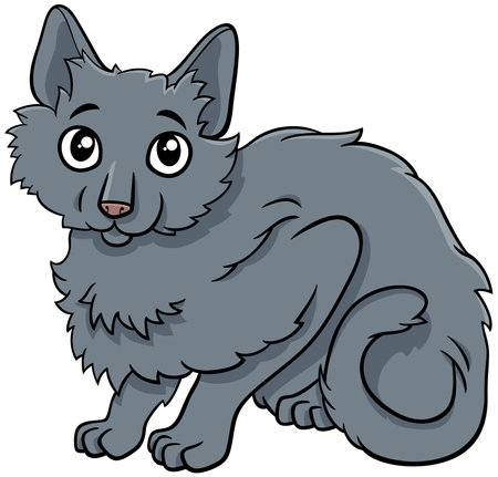 Cartoon illustration of fluffy gray cat comic animal characterのイラスト素材
