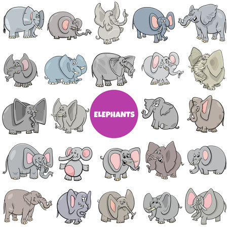 Cartoon illustration of elephants funny animal characters big setのイラスト素材
