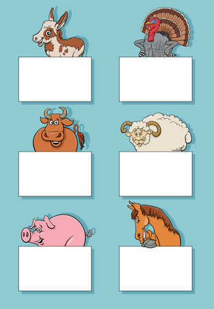 Cartoon illustration of funny animals with white cards or banners design collectionのイラスト素材