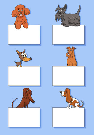 Cartoon illustration of dogs and puppies animal characters with blank cards or banners design setのイラスト素材