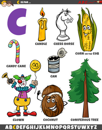 Cartoon illustration of objects and characters set for letter Cのイラスト素材
