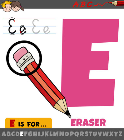 Educational cartoon illustration of letter E from alphabet with eraserのイラスト素材