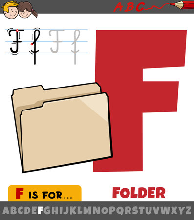 Educational cartoon illustration of letter F from alphabet with folder objectのイラスト素材