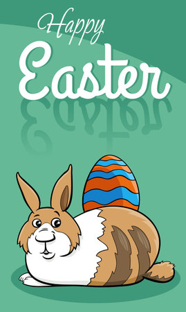 Cartoon illustration of Easter Bunny with colored Easter egg greeting card designのイラスト素材