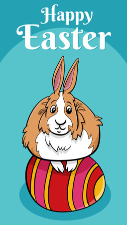 Cartoon illustration of Easter Bunny with colored egg greeting card designのイラスト素材