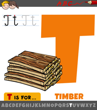 Educational cartoon illustration of letter T from alphabet with timberのイラスト素材