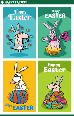 Cartoon illustration of Easter holiday greeting cards designs setのイラスト素材