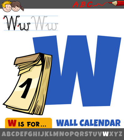 Educational cartoon illustration of letter W from alphabet with wall calendarのイラスト素材