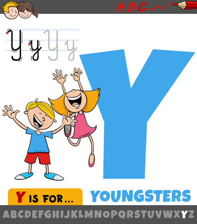 Educational cartoon illustration of letter Y from alphabet with youngsters charactersのイラスト素材