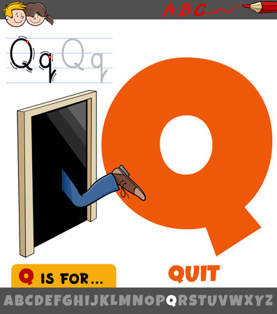 Educational cartoon illustration of letter Q from alphabet with quit phraseのイラスト素材