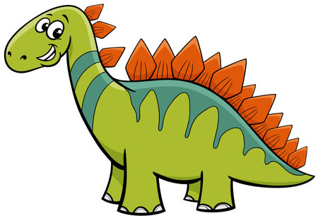 Cartoon illustration of cute Stegosaurus dinosaur prehistoric animal characterのイラスト素材