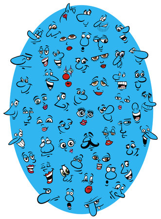 cartoon illustration of funny comics faces and expressions concept designのイラスト素材