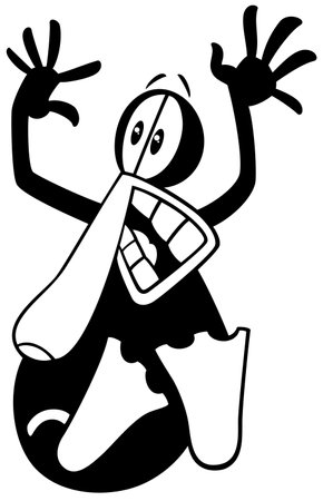 Cartoon illustration of frightened or surprised black duck animal character coloring pageのイラスト素材