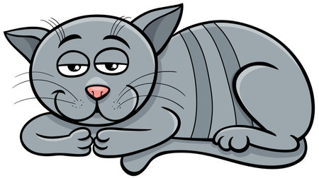 Cartoon illustration of funny sleepy cat or kitten comic animal characterのイラスト素材