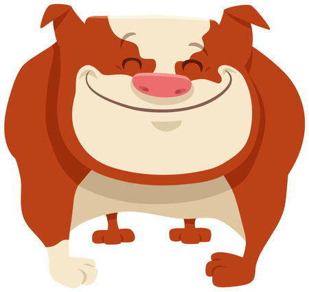 Cartoon illustration of happy bulldog dog purebred animal characterのイラスト素材