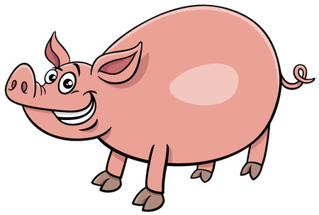 Cartoon illustration of funny pig or piglet farm animal characterのイラスト素材