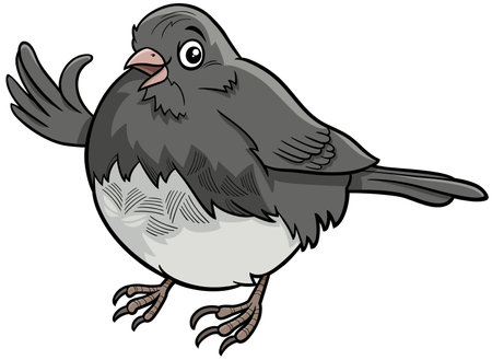 Cartoon illustration of funny junco bird animal character waving its wingのイラスト素材