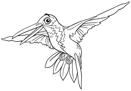 Cartoon illustration of funny hummingbird bird animal character coloring pageのイラスト素材