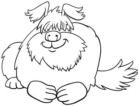 Cartoon illustration of funny orange shaggy dog comic animal character coloring pageのイラスト素材
