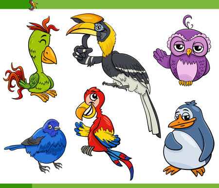Cartoon illustration of funny birds animal species characters setのイラスト素材