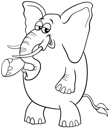 Cartoon illustration of funny elephant comic wild animal character coloring pageのイラスト素材