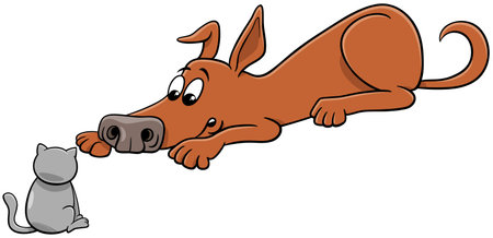 Cartoon illustration of dog and little kitten animal charactersのイラスト素材